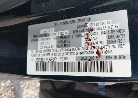 2021 Mazda Cx-9 Grand Touring from USA, damaged, VIN JM3TCBDY7M0536201